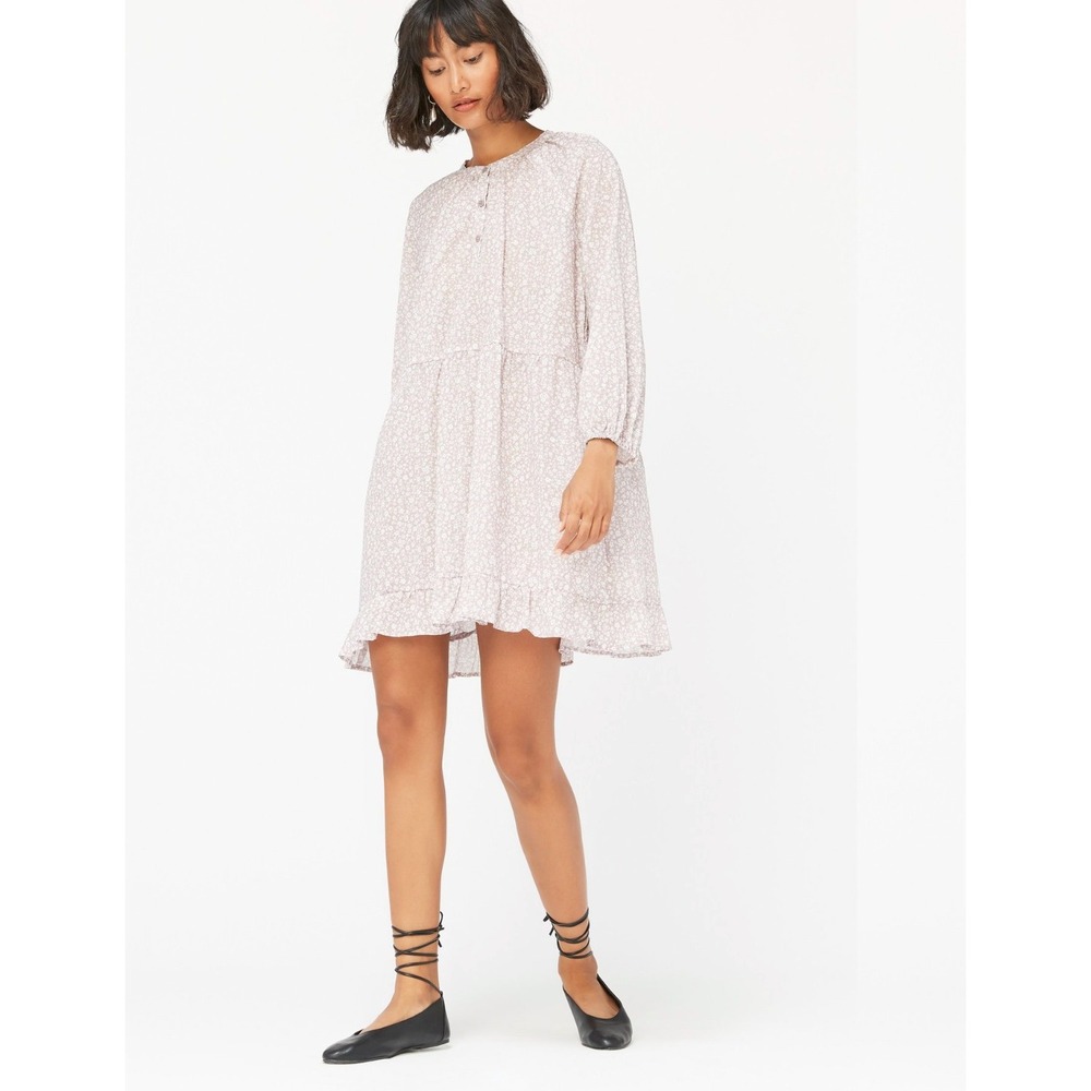 LACAUSA | Keyla Dress in Desert Light Pink Floral Cotton Babydoll Mini Dress XS